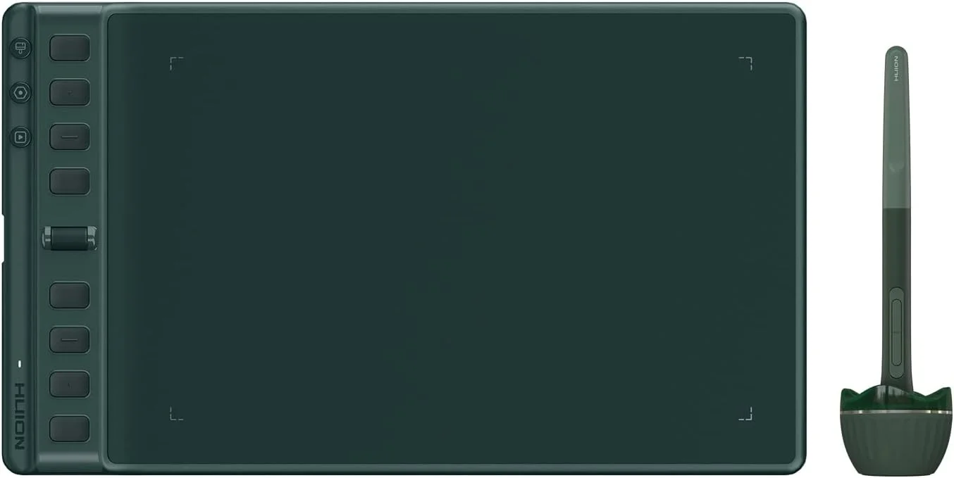 تبلت طراحی HUION Inspiroy 2 سایز متوسط مدل 2023 با اسکرول ویل، 8 کلید قابل تنظیم، قلم بدون نیاز به باتری برای هنر دیجیتال، طراحی، اسکچ، تبلت گرافیکی 9x5 اینچی سازگار با مک، کامپیوتر و موبایل، سبز