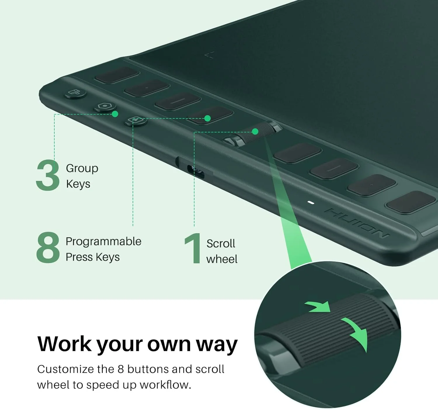 تبلت طراحی HUION Inspiroy 2 سایز متوسط مدل 2023 با اسکرول ویل، 8 کلید قابل تنظیم، قلم بدون نیاز به باتری برای هنر دیجیتال، طراحی، اسکچ، تبلت گرافیکی 9x5 اینچی سازگار با مک، کامپیوتر و موبایل، سبز تبلت طراحی HUION Inspiroy 2 سایز متوسط مدل 2023 با اسکرول ویل، 8 کلید قابل تنظیم، قلم بدون نیاز به باتری برای هنر دیجیتال، طراحی، اسکچ، تبلت گرافیکی 9x5 اینچی سازگار با مک، کامپیوتر و موبایل، سبز