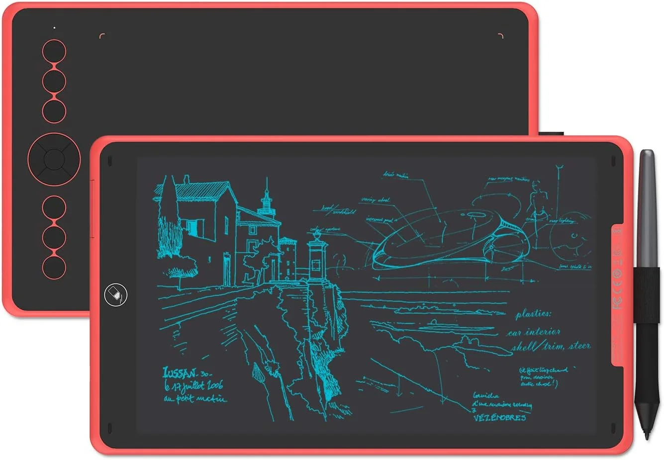 تبلت طراحی گرافیکی HUION H320M قرمز Inspiroy Ink LCD با قلم بدون باتری PW100 با 8192 سطح حساسیت به فشار