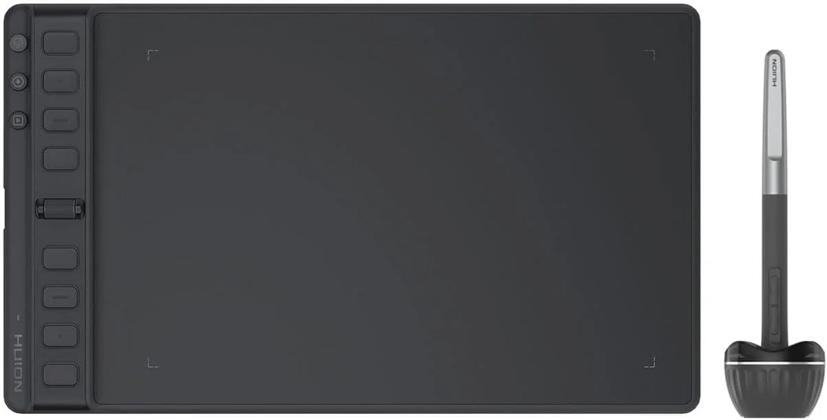 تبلت طراحی متوسط Huion Inspiroy 2 با چرخ اسکرول، 8 کلید قابل تنظیم، قلم بدون باتری برای هنر دیجیتال، طراحی، اسکچ، تبلت گرافیکی 9x5 اینچی سازگار با مک، کامپیوتر و موبایل، مشکی
