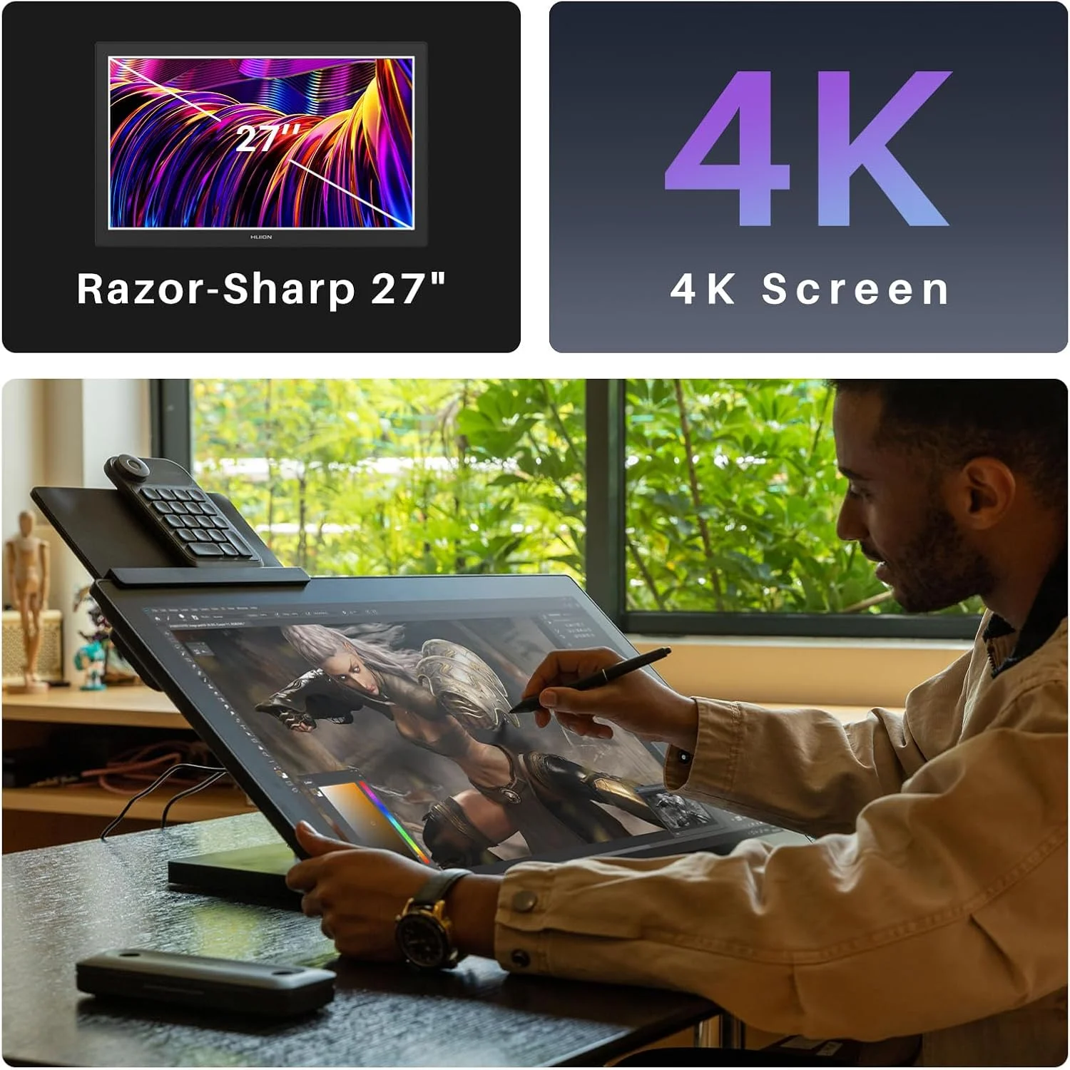 تبلت طراحی HUION KAMVAS Pro 27 4K UHD با صفحه نمایش، قلم بدون باتری PenTech 4.0 با شیشه ضد انعکاس Canvas Glass 2.0 تبلت گرافیکی کاملا لمینت شده، صفحه نمایش چند لمسی 98% Adobe RGB برای هنرمندان تبلت طراحی HUION KAMVAS Pro 27 4K UHD با صفحه نمایش، قلم بدون باتری PenTech 4.0 با شیشه ضد انعکاس Canvas Glass 2.0 تبلت گرافیکی کاملا لمینت شده، صفحه نمایش چند لمسی 98% Adobe RGB برای هنرمندان