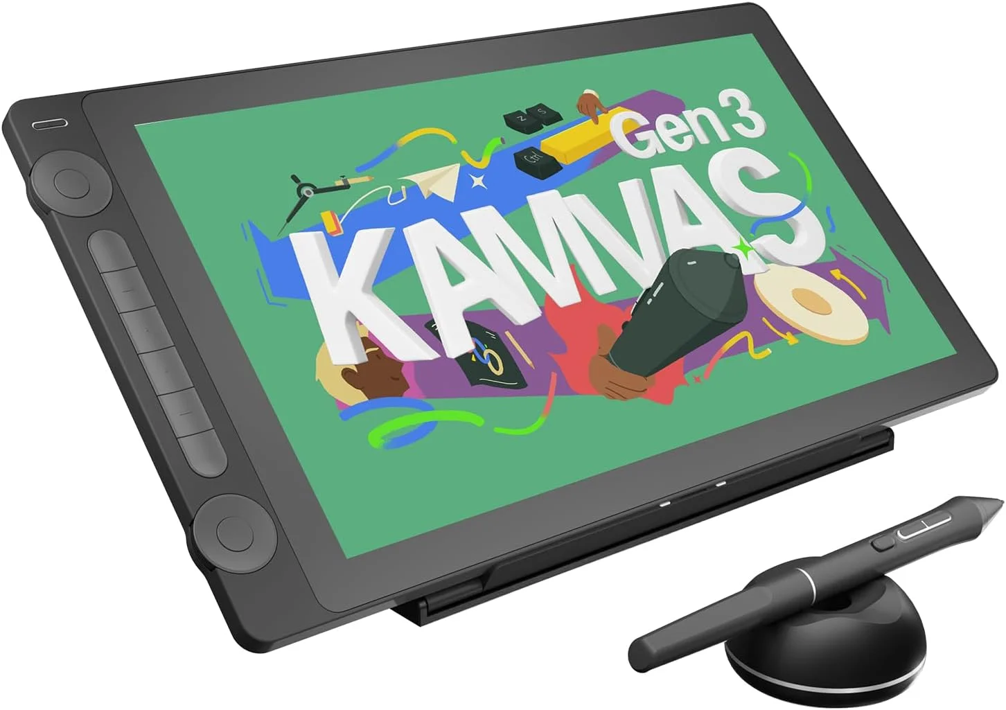 تبلت طراحی هویون Kamvas 16 (نسل 3) با صفحه نمایش، تبلت هنری 15.8 اینچی 2.5K QHD با شیشه ضد انعکاس لمینت شده کامل، 99% sRGB، PenTech 4.0، 16384 سطح فشار قلم، دو دکمه چرخشی برای مک، کامپیوتر، اندروید