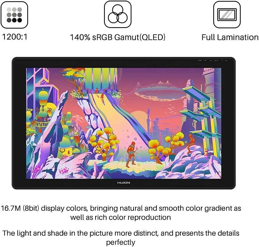نمایشگر قلمی طراحی گرافیکی Huion Kamvas 24 Plus QHD با صفحه نمایش QD لمینت کامل، 140% sRGB، مانیتور طراحی گرافیکی 2.5K، قلم بدون باتری با 8192 سطح فشار قلم برای ویندوز/مک/اندروید، 23.8 اینچ نمایشگر قلمی طراحی گرافیکی Huion Kamvas 24 Plus QHD با صفحه نمایش QD لمینت کامل، 140% sRGB، مانیتور طراحی گرافیکی 2.5K، قلم بدون باتری با 8192 سطح فشار قلم برای ویندوز/مک/اندروید، 23.8 اینچ
