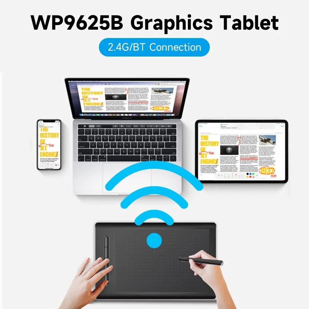تبلت طراحی گرافیکی WP9625B با 8192 سطح حساسیت فشار، رزولوشن 5080LPI و سرعت خواندن 230PPS با اتصال 2.4G BT تبلت طراحی گرافیکی WP9625B با 8192 سطح حساسیت فشار، رزولوشن 5080LPI و سرعت خواندن 230PPS با اتصال 2.4G BT