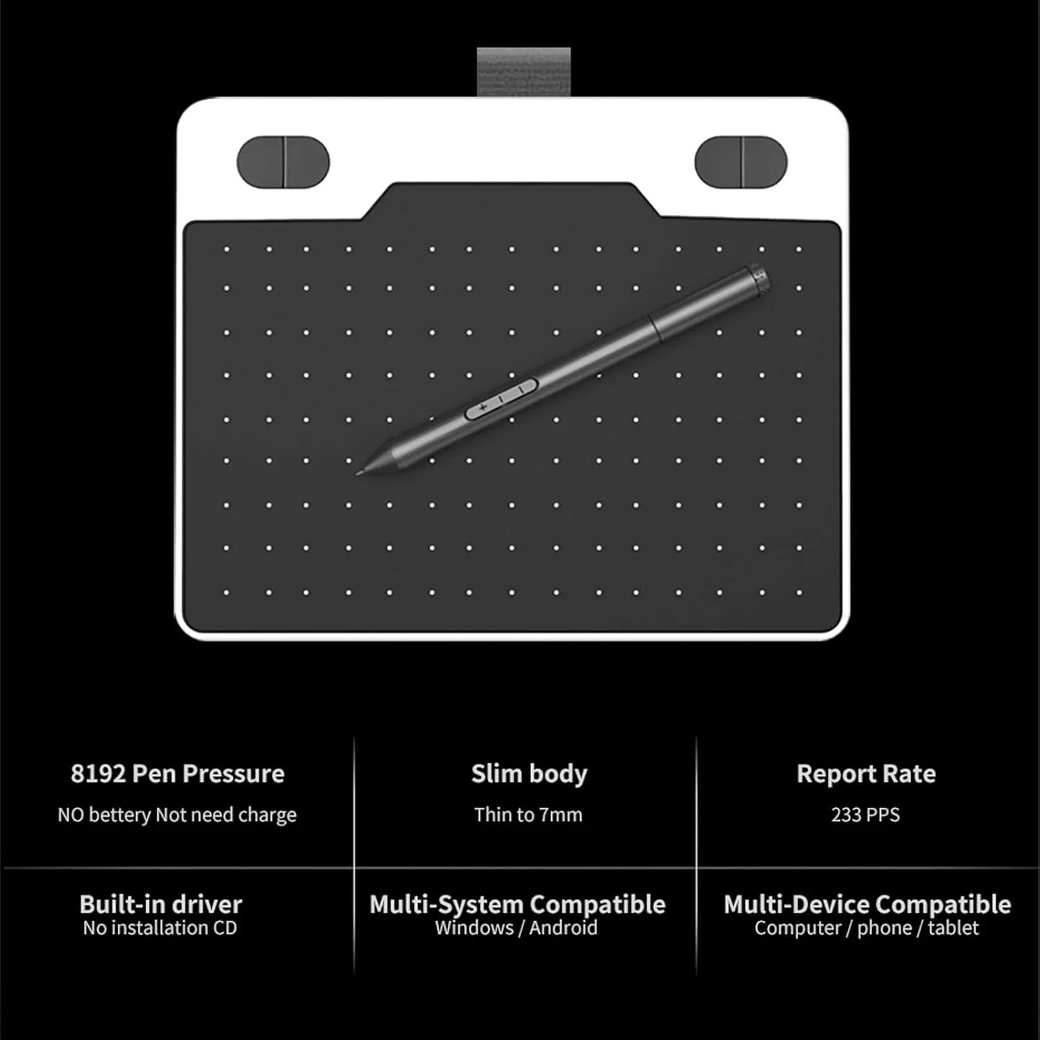 تبلت طراحی گرافیکی T503، تبلت هنری دیجیتال 6.1 در 3.9 اینچ با قلم استایلوس 8192 سطح فشار و 4 کلید قابل تنظیم برای سیستم عامل OS X برای ویندوز برای اندروید تبلت طراحی گرافیکی T503، تبلت هنری دیجیتال 6.1 در 3.9 اینچ با قلم استایلوس 8192 سطح فشار و 4 کلید قابل تنظیم برای سیستم عامل OS X برای ویندوز برای اندروید