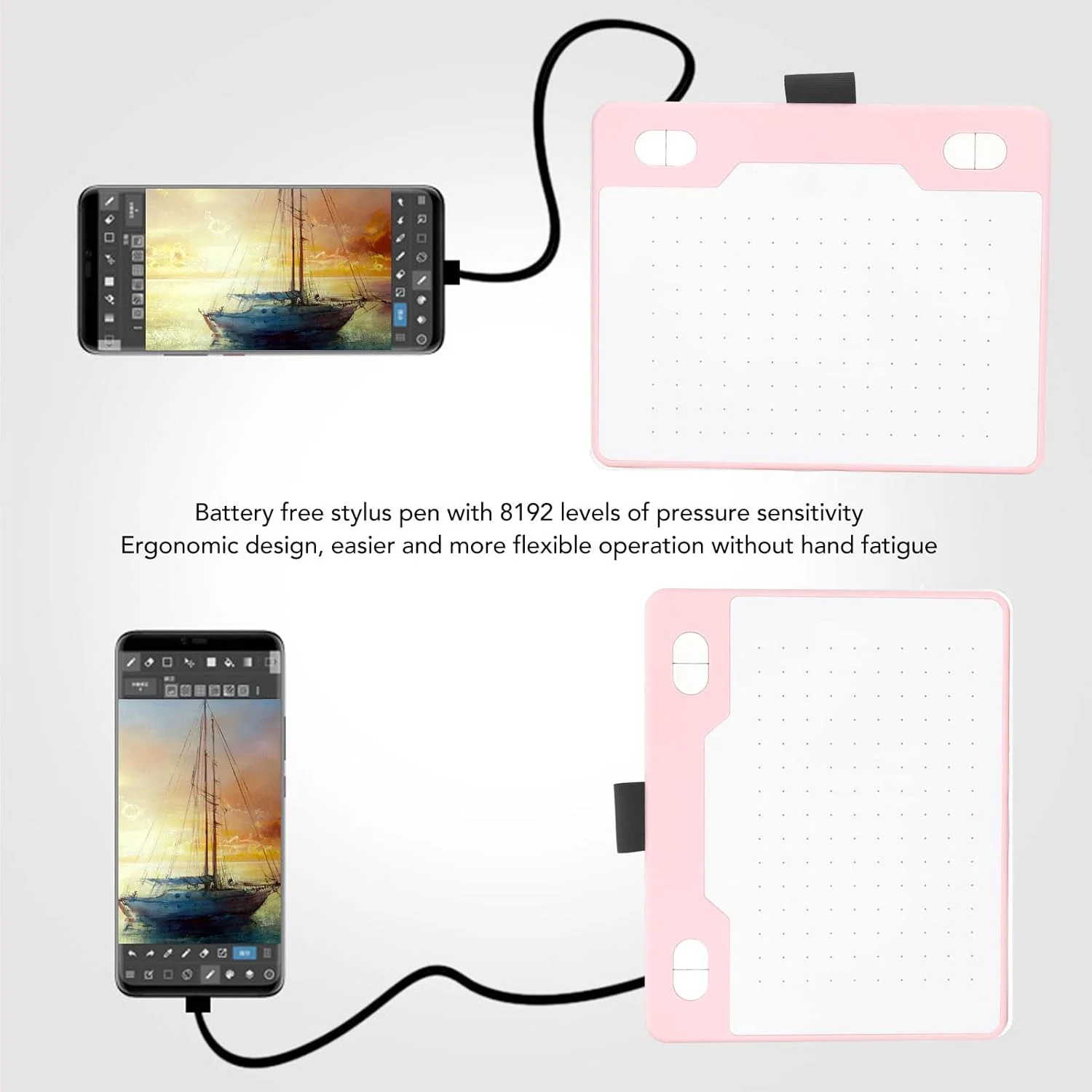 تبلت طراحی گرافیکی، 155x100 میلیمتر، 233 PPS، 5080 LPI، 8192 سطح حساسیت قلم، پورت USB، تبلت هنری دیجیتال با 4 کلید قابل تنظیم، تبلت گرافیکی برای طراحی دیجیتال و آموزش آنلاین (صورتی) تبلت طراحی گرافیکی، 155x100 میلیمتر، 233 PPS، 5080 LPI، 8192 سطح حساسیت قلم، پورت USB، تبلت هنری دیجیتال با 4 کلید قابل تنظیم، تبلت گرافیکی برای طراحی دیجیتال و آموزش آنلاین (صورتی)