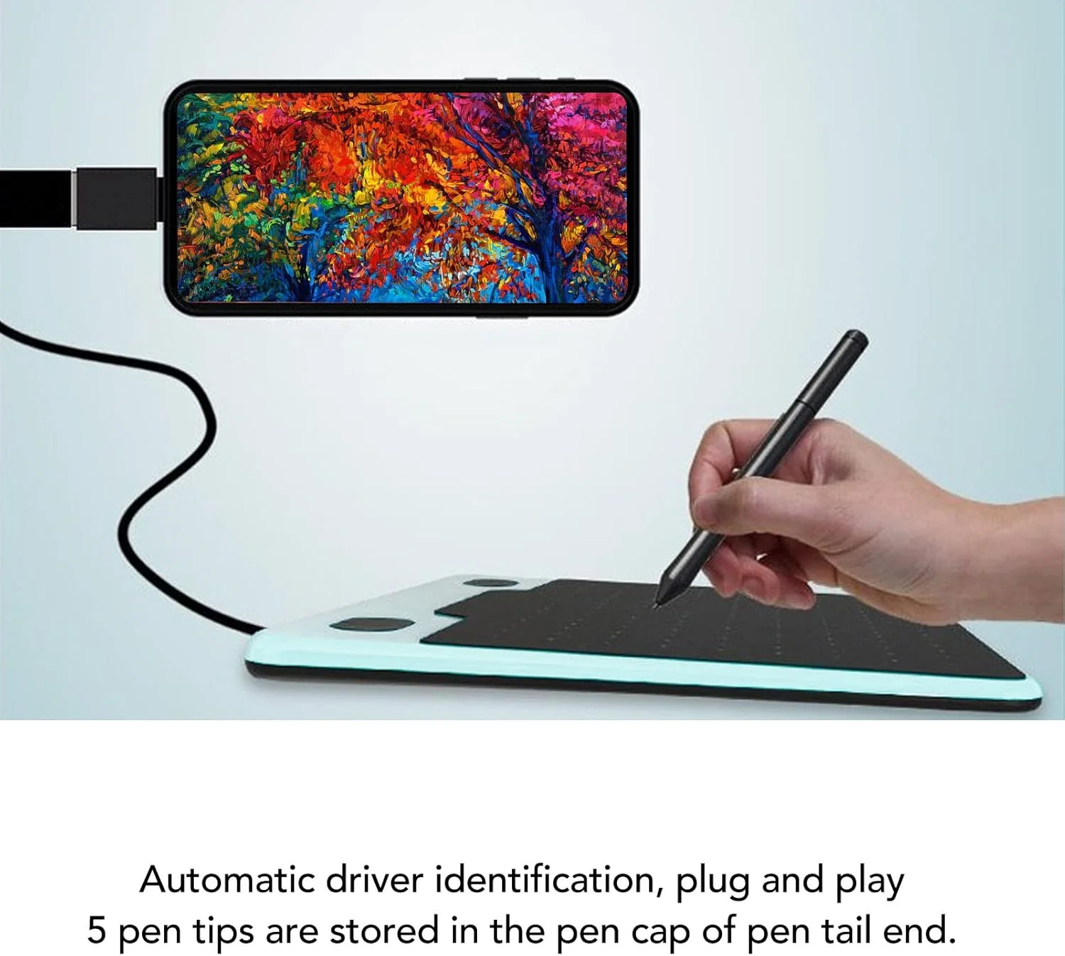 تبلت طراحی گرافیکی، 155x100 میلی متر، 233 PPS، 5080 LPI، 8192 سطح قلم، پورت USB، تبلت هنری دیجیتال با 4 کلید قابل تنظیم، تبلت گرافیکی برای طراحی دیجیتال و آموزش آنلاین (آبی)