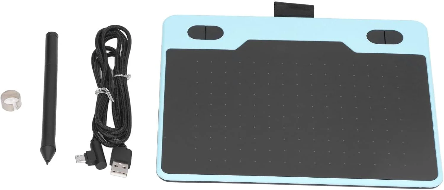 تبلت طراحی گرافیکی، 155x100 میلی متر، 233 PPS، 5080 LPI، 8192 سطح قلم، پورت USB، تبلت هنری دیجیتال با 4 کلید قابل تنظیم، تبلت گرافیکی برای طراحی دیجیتال و آموزش آنلاین (آبی)