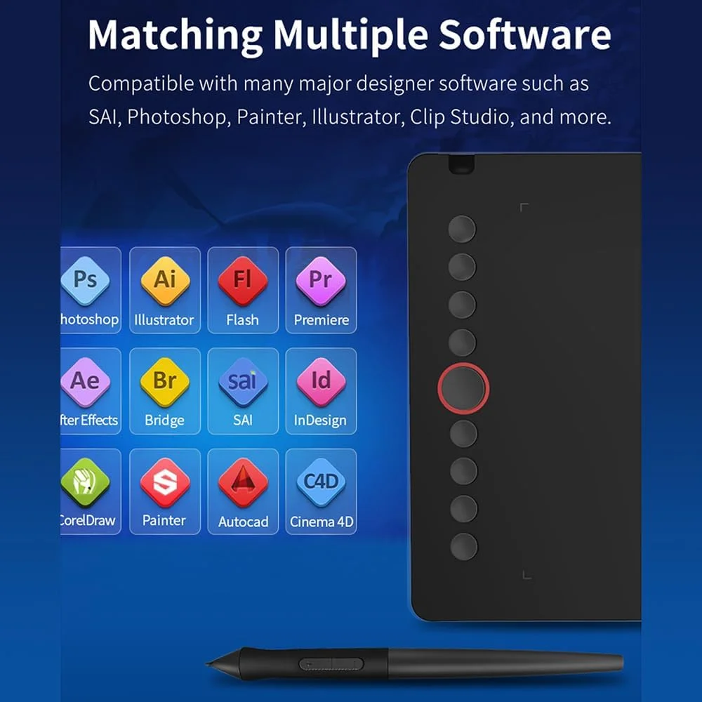 تبلت طراحی گرافیکی دیجیتال با ناحیه کار 9.45x6.1 اینچ، 8192 سطح حساسیت، 330PPS با قلم بدون نیاز به باتری، پشتیبانی از اتصال به کامپیوتر، موبایل و لپ تاپ، سازگار با ویندوز، مک و اندروید برای ystore تبلت طراحی گرافیکی دیجیتال با ناحیه کار 9.45x6.1 اینچ، 8192 سطح حساسیت، 330PPS با قلم بدون نیاز به باتری، پشتیبانی از اتصال به کامپیوتر، موبایل و لپ تاپ، سازگار با ویندوز، مک و اندروید برای ystore