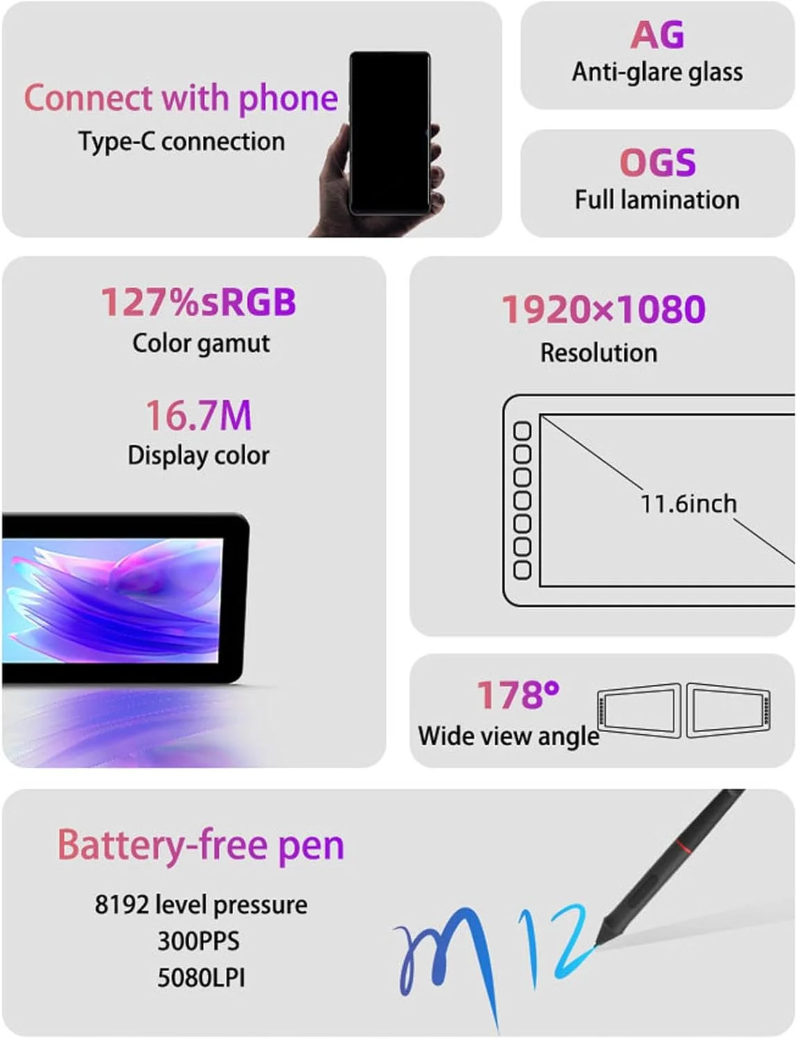 تبلت طراحی گرافیکی 11.6 اینچی، تبلت طراحی گرافیکی با قلم بدون نیاز به باتری، قابلیت تشخیص شیب، 6 کلید میانبر برای طراحی، دیزاین و تصویرسازی، مناسب برای سیستم عامل ویندوز تبلت طراحی گرافیکی 11.6 اینچی، تبلت طراحی گرافیکی با قلم بدون نیاز به باتری، قابلیت تشخیص شیب، 6 کلید میانبر برای طراحی، دیزاین و تصویرسازی، مناسب برای سیستم عامل ویندوز