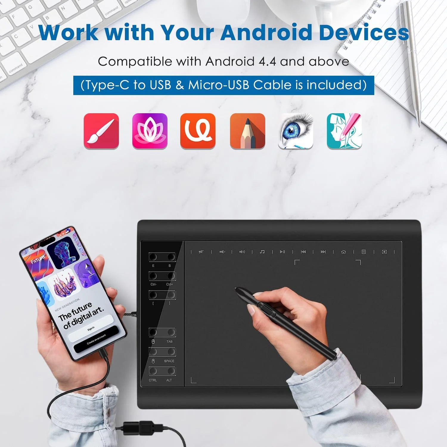 تبلت طراحی گرافیکی با صفحه فعال بزرگ 10 در 6 اینچ، قلم بدون نیاز به باتری با 8192 سطح حساسیت و 12 کلید میانبر، سازگار با سیستم عامل های PC/Mac/Android برای نقاشی، طراحی و آموزش آنلاین تبلت طراحی گرافیکی با صفحه فعال بزرگ 10 در 6 اینچ، قلم بدون نیاز به باتری با 8192 سطح حساسیت و 12 کلید میانبر، سازگار با سیستم عامل های PC/Mac/Android برای نقاشی، طراحی و آموزش آنلاین