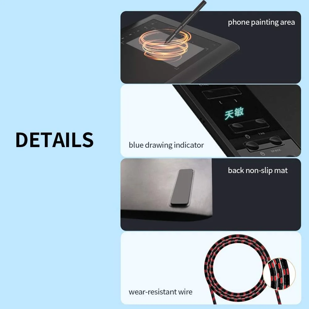 تبلت گرافیکی 1060 پلاس با صفحه طراحی بزرگ 10 در 6 اینچ، قلم پسیو با 8192 سطح فشار، رزولوشن 5080 LPI، عملکرد بالا، سازگاری گسترده برای تلفن، لپ تاپ، دسکتاپ، ویندوز، مک او اس ایکس، اندروید