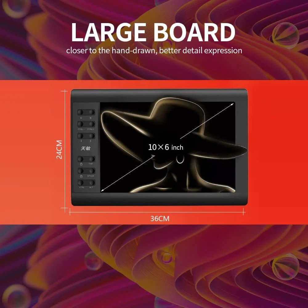 تبلت گرافیکی 1060 پلاس، صفحه بزرگ 10 در 6 اینچ، ناحیه طراحی اختصاصی تلفن همراه، قلم پسیو با 8192 سطح فشار و 5080 LPI تبلت گرافیکی 1060 پلاس، صفحه بزرگ 10 در 6 اینچ، ناحیه طراحی اختصاصی تلفن همراه، قلم پسیو با 8192 سطح فشار و 5080 LPI