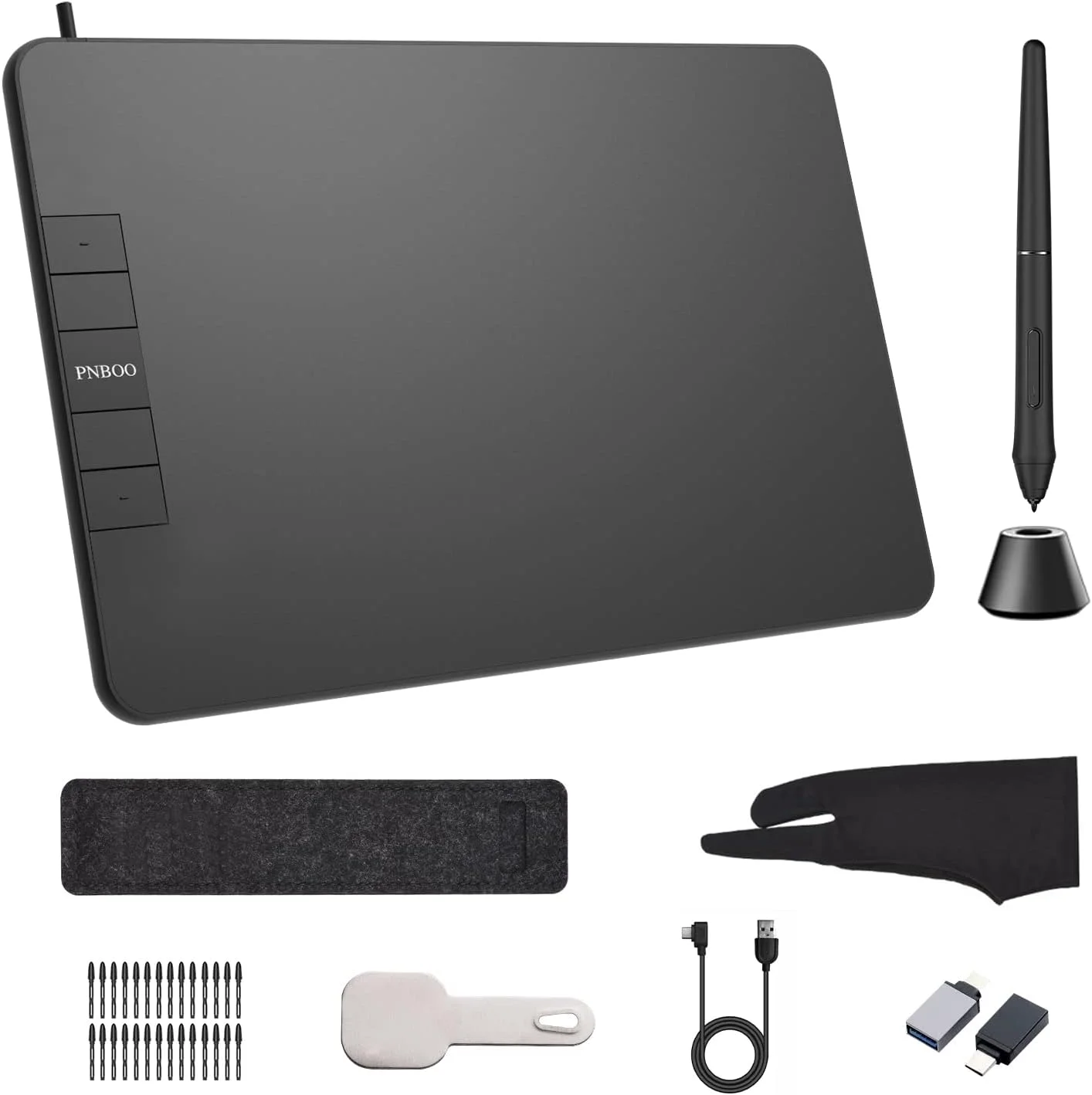 تبلت طراحی گرافیکی PN640 با صفحه فعال 6 در 4 اینچ، 8192 سطح حساسیت به فشار، عملکرد شیب، مناسب برای طراحی هنری و انیمیشن به همراه قلم بدون نیاز به باتری و 28 نوک قلم سازگار با ویندوز و مک