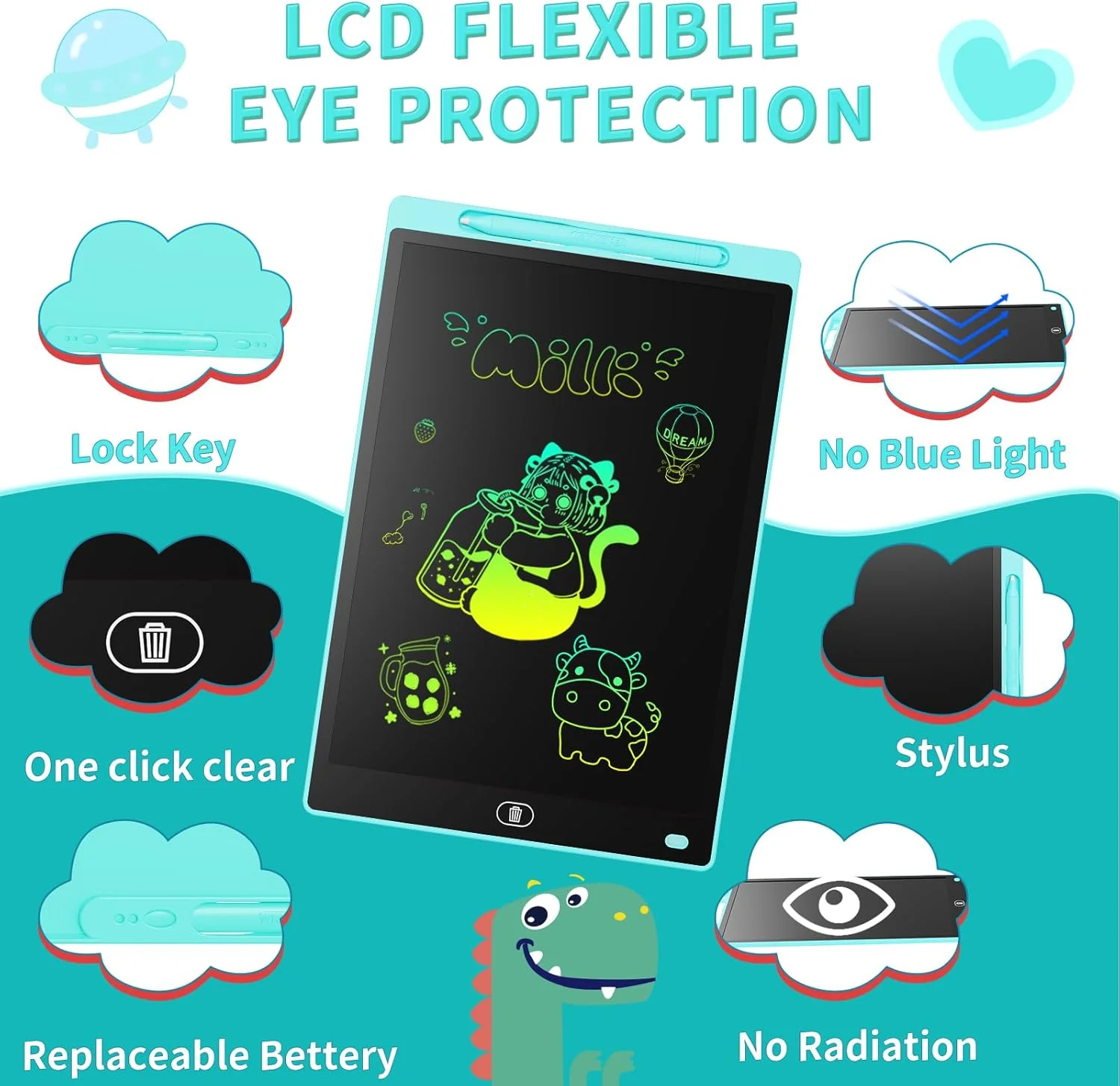 [دو عدد] تخته نوشتن ال سی دی، 10 اینچ، تبلت نوشتن ال سی دی رنگارنگ، تبلت نوشتن ال سی دی، تبلت الکترونیکی، تبلت گرافیکی برای بازی های کودکان 2 3 4 5 6 7 ساله پسران دختران (آبی و صورتی)