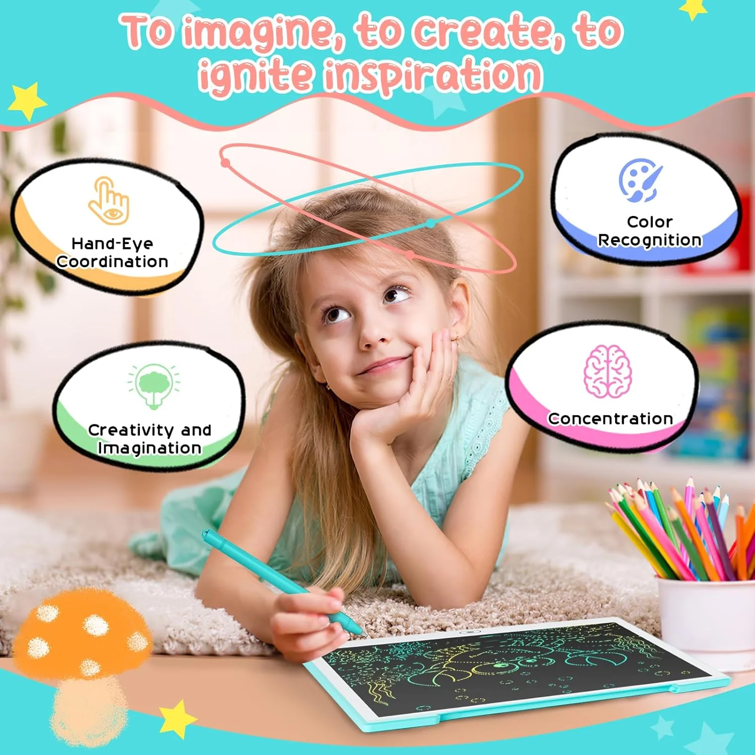 [دو عدد] تبلت گرافیکی ال سی دی رنگی 12 اینچ، تخته طراحی قابل حمل و پاک شدن، هدیه کودکان، تبلت گرافیکی برای بازی کودکان 3 4 5 6 7 ساله دخترانه (صورتی و آبی)