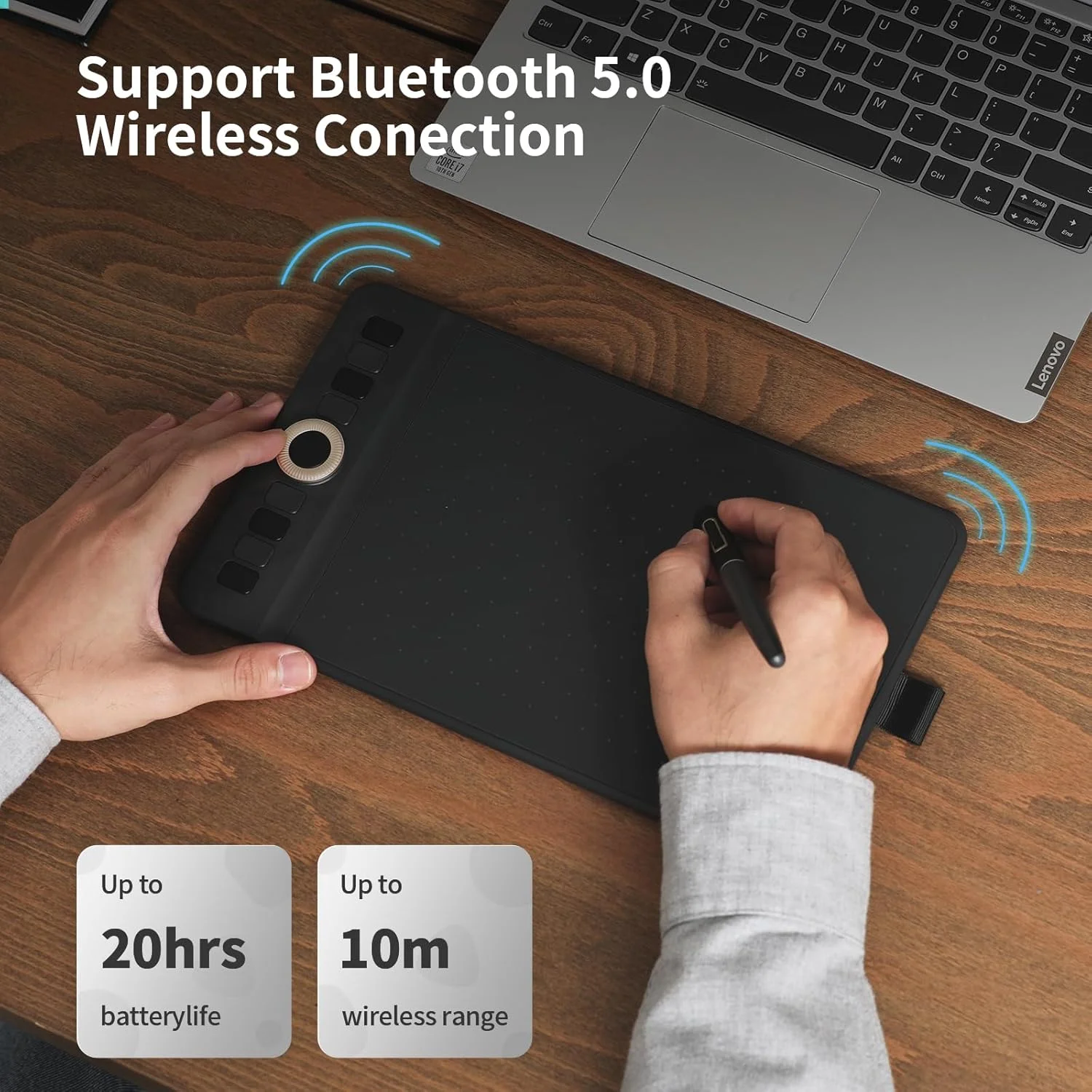 تبلت طراحی بلوتوثی GAOMON WH851، تبلت گرافیکی 8 در 5 اینچ، تبلت هنری دیجیتال با پشتیبانی از 16384 سطح حساسیت، دارای دکمه چرخشی و 8 کلید میانبر، پورت Type-C، سازگار با ویندوز، اندروید و مک