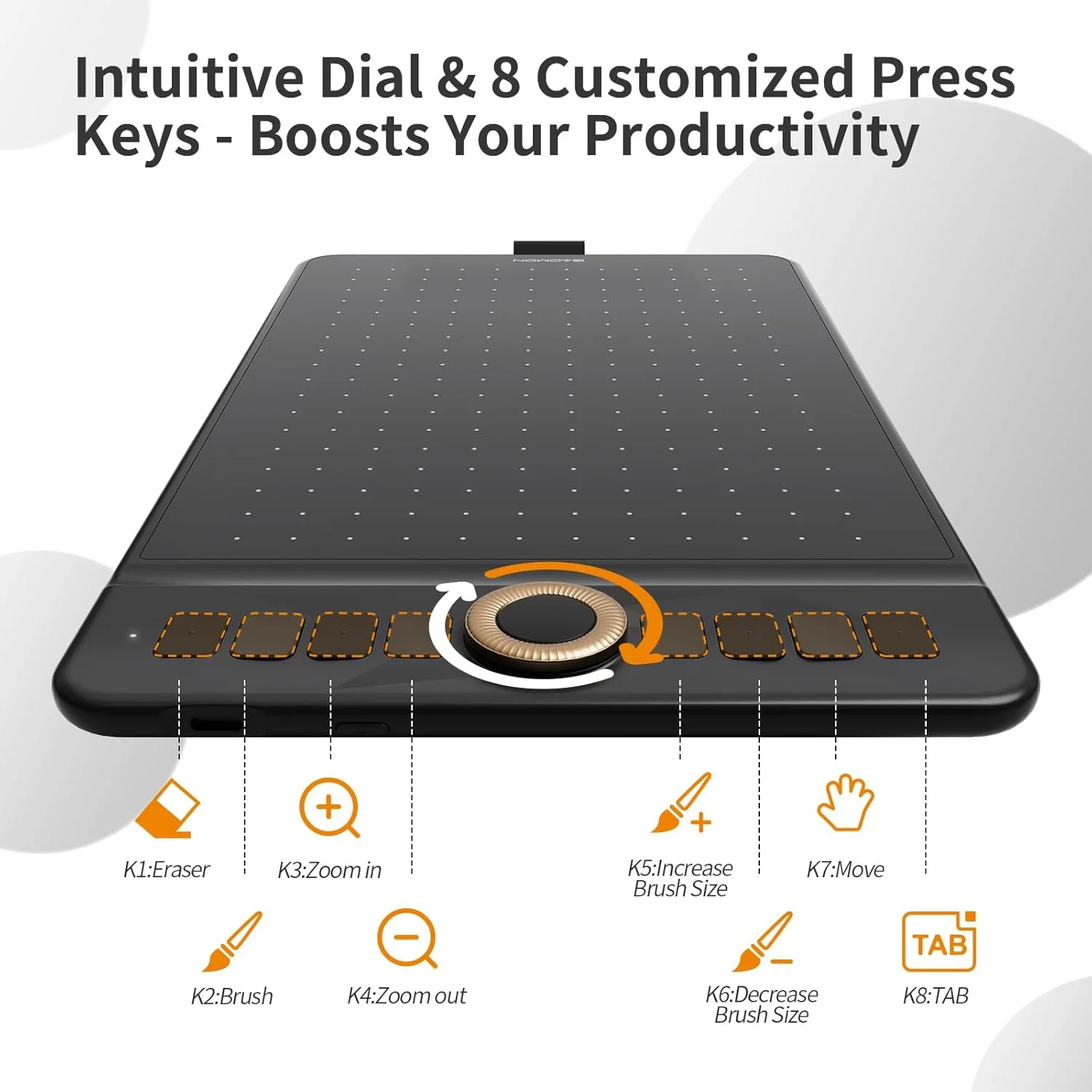 تبلت طراحی بلوتوثی GAOMON WH851، تبلت گرافیکی 8 در 5 اینچ، تبلت هنری دیجیتال با پشتیبانی از 16384 سطح حساسیت، دارای دکمه چرخشی و 8 کلید میانبر، پورت Type-C، سازگار با ویندوز، اندروید و مک