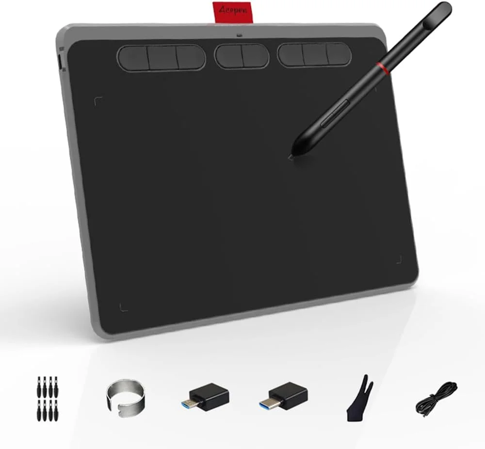 تبلت طراحی گرافیکی فائونوو، فوق العاده نازک، مناسب طراحی هنری و اسکچ، دارای قلم بدون نیاز به باتری، 8 نوک قلم، 8192 سطح فشار، 8 کلید میانبر قابل تنظیم، سازگار با ویندوز، گوشی اندروید OTG، اندازه 9*5 اینچ مناسب برای طراحی
