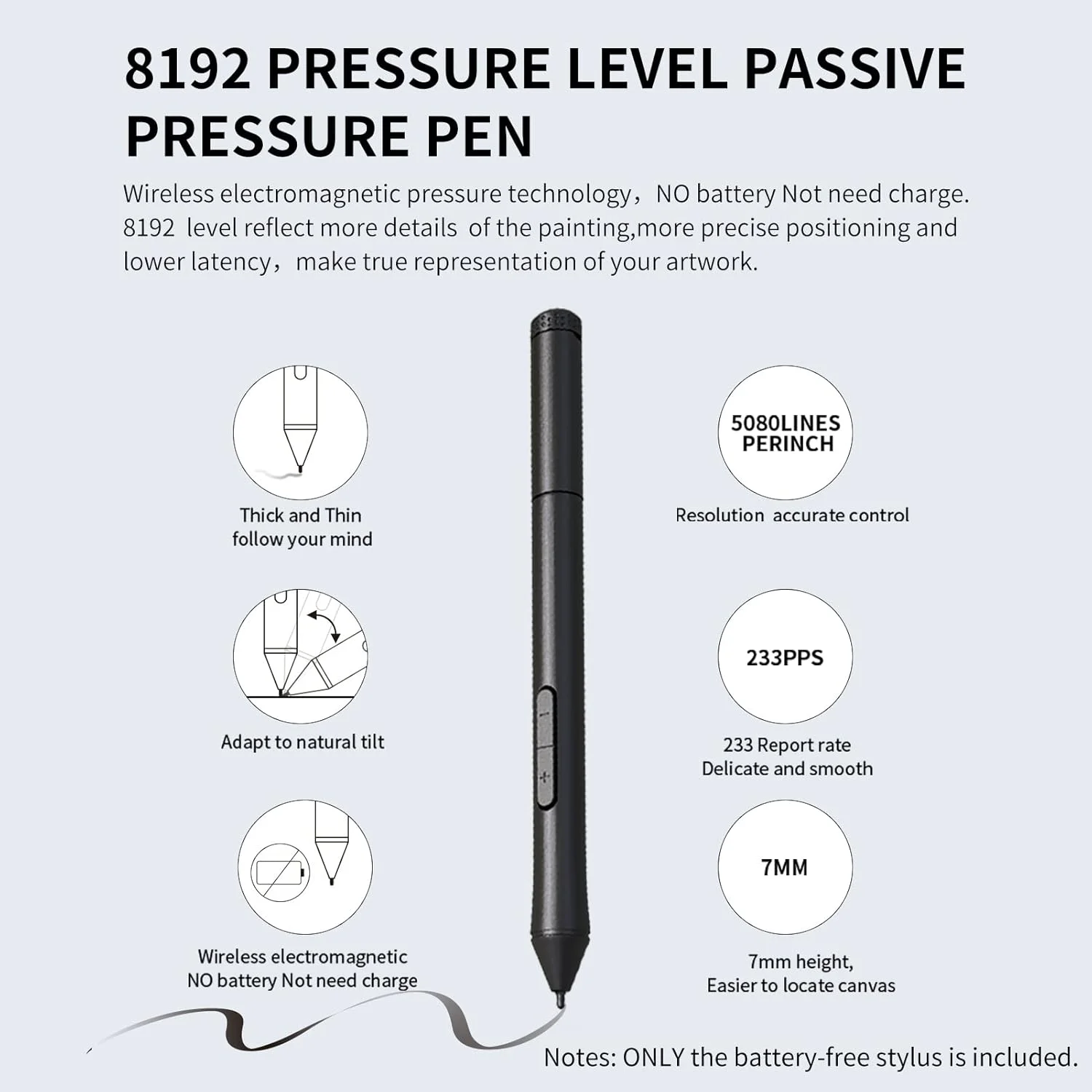 قلم نوری Fawoonu با 8192 سطح فشار و 2 کلید قابل تنظیم، بی سیم برای تبلت گرافیکی T503 G10