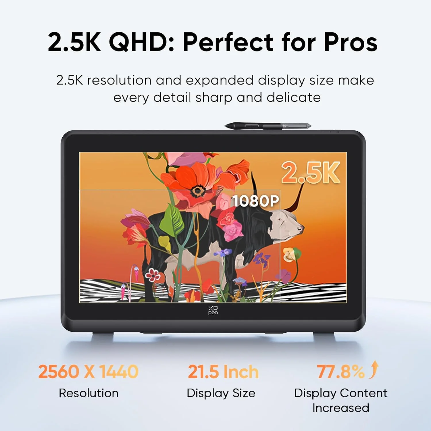 تبلت طراحی XPPen Artist Pro 22 Gen2 2.5K QHD با صفحه نمایش، قلم استایلوس با 16384 سطح فشار، تبلت گرافیکی با کلید چرخشی بی سیم، 99% Adobe RGB، △E<1، صفحه نمایش قلم ADS-IPS با صفحه نمایش لمینت کامل 21.5 اینچی