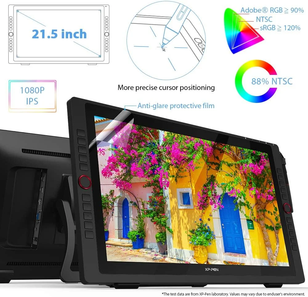 مانیتور طراحی XP-PEN 22R Pro، مانیتور گرافیکی 21.5 اینچی، مانیتور IPS با دو چرخ شماره گیر قرمز و 20 کلید میانبر، قلم بدون باتری با پشتیبانی از Tilt، پوشش 88% NTSC (Adobe RGB≧90%，sRGB≧120%)