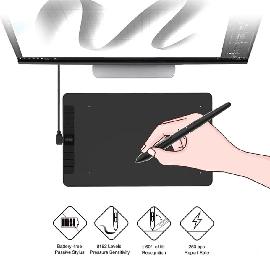 تبلت طراحی 10x6 اینچ، تبلت گرافیکی، تخته طراحی انیمیشن با حساسیت به زاویه و 8192 سطح فشار برای هنر و آموزش آنلاین تبلت طراحی 10x6 اینچ، تبلت گرافیکی، تخته طراحی انیمیشن با حساسیت به زاویه و 8192 سطح فشار برای هنر و آموزش آنلاین