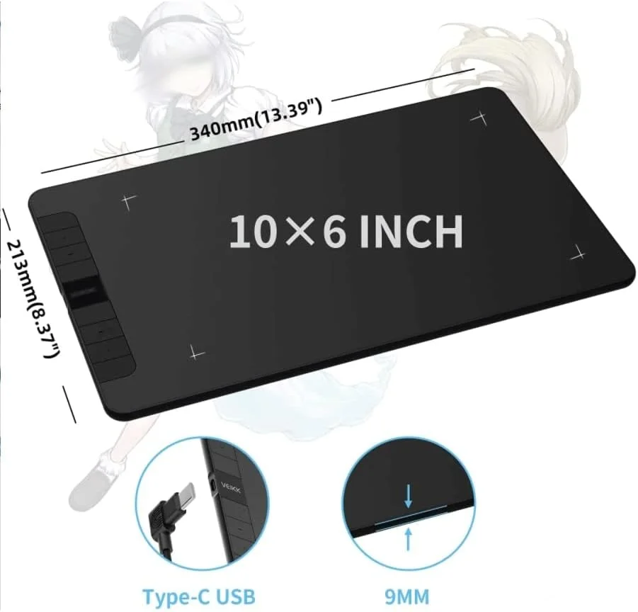 تبلت طراحی 10x6 اینچ، تبلت گرافیکی، تخته طراحی انیمیشن با حساسیت به زاویه و 8192 سطح فشار برای هنر و آموزش آنلاین تبلت طراحی 10x6 اینچ، تبلت گرافیکی، تخته طراحی انیمیشن با حساسیت به زاویه و 8192 سطح فشار برای هنر و آموزش آنلاین