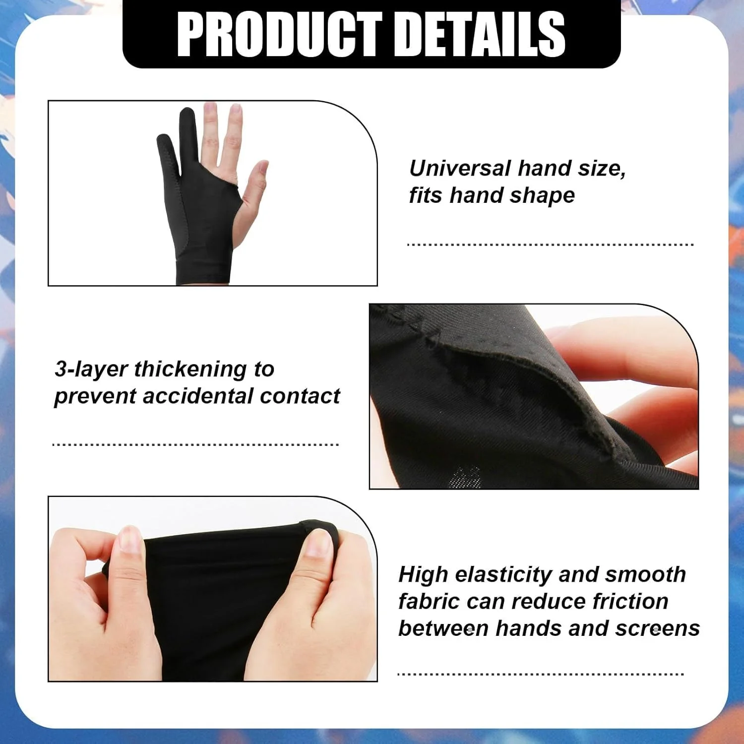 دستکش طراحی هنرمند، 3 لایه، 2 انگشتی، دستکش طراحی دیجیتال، برای راست دست و چپ دست، محافظت در برابر کثیفی و لمس تصادفی، برای تبلت گرافیکی، طراحی، تبلت دستکش طراحی هنرمند، 3 لایه، 2 انگشتی، دستکش طراحی دیجیتال، برای راست دست و چپ دست، محافظت در برابر کثیفی و لمس تصادفی، برای تبلت گرافیکی، طراحی، تبلت