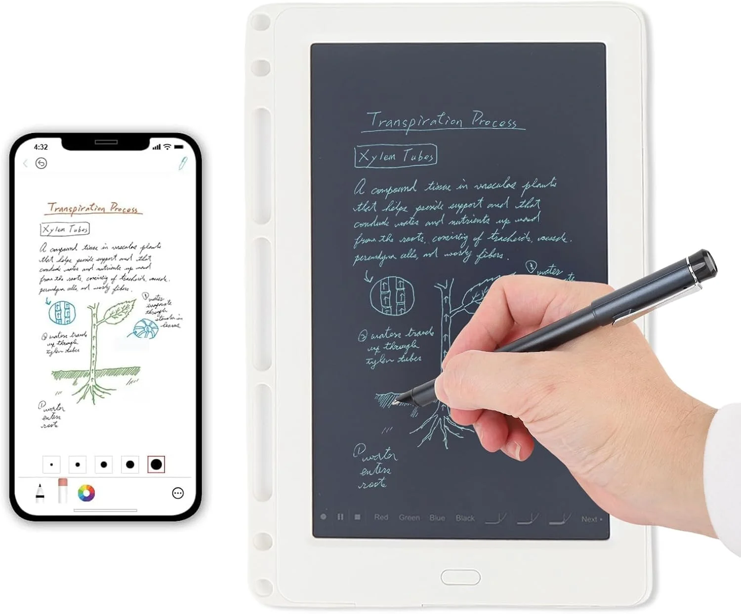 دفترچه یادداشت دیجیتال 2 در 1 با قلم، تبلت کاغذی بلوتوثی، پد نوشتن الکترونیکی، تشخیص OCR، ذخیره سازی آفلاین، برد نوشتن همگام سازی زمان واقعی