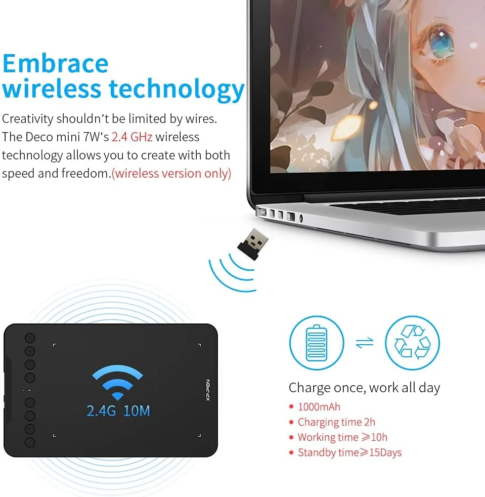 تبلت طراحی گرافیکی XP-PEN Deco 7W بی سیم 2.4 گیگاهرتز، پد طراحی دیجیتال برای نقاشی، طراحی، آموزش آنلاین و کنفرانس های وب تبلت طراحی گرافیکی XP-PEN Deco 7W بی سیم 2.4 گیگاهرتز، پد طراحی دیجیتال برای نقاشی، طراحی، آموزش آنلاین و کنفرانس های وب