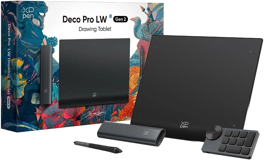 تبلت طراحی گرافیکی XP-PEN Deco Pro LW بلوتوثی با ریموت میانبر و قلم بدون نیاز به باتری با پشتیبانی از 16K فشار (11" x 7")