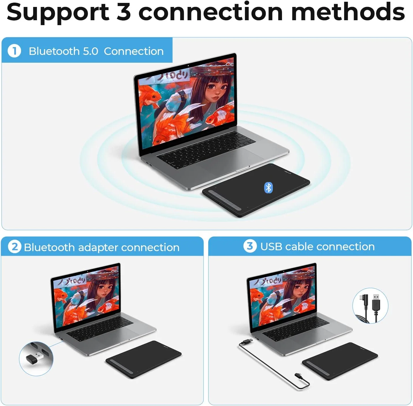 تبلت طراحی XP-PEN Deco MW تبلت گرافیکی کامپیوتر بی سیم بلوتوث، قلم X3 بدون نیاز به باتری و 8 کلید میانبر، سازگار با Chrome OS، Windows 7/8/10/11، Linux، Mac، Android (8x5 اینچ، مشکی)