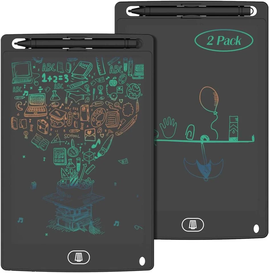[بسته 2 عددی] تبلت نوشتاری ال سی دی رنگارنگ 8.5 اینچی، تبلت دیجیتال TIQUS با دکمه قفل پاک کردن، تخته طراحی گرافیکی الکترونیکی، پد یادداشت قابل حمل برای دفتر کار، لیست کارها، یادگیری در خانه - مشکی