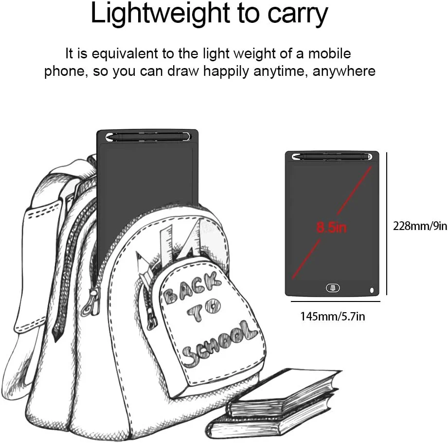 [بسته 2 عددی] تبلت نوشتاری ال سی دی رنگارنگ 8.5 اینچی، تبلت دیجیتال TIQUS با دکمه قفل پاک کردن، تخته طراحی گرافیکی الکترونیکی، پد یادداشت قابل حمل برای دفتر کار، لیست کارها، یادگیری در خانه - مشکی