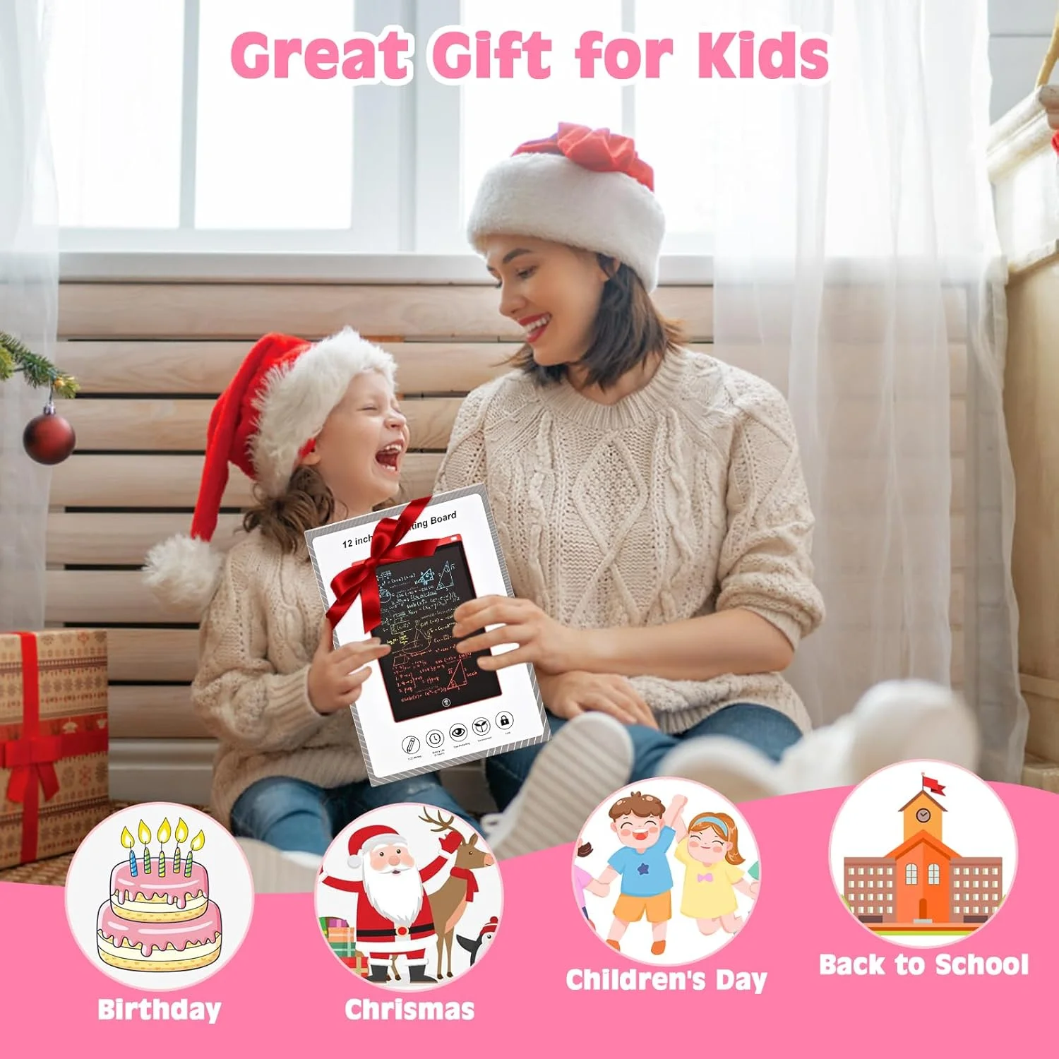 تخته نوشتن ال سی دی cimetech، تبلت نوشتن 12 اینچی با صفحه نمایش رنگی، تبلت گرافیکی هدیه برای کودکان (صورتی)