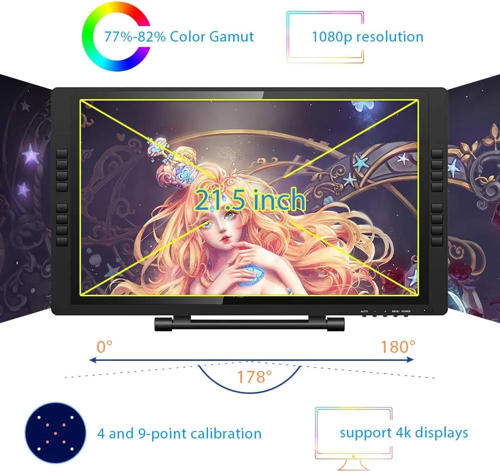 مانیتور طراحی تبلت گرافیکی 1080P HD IPS با 16 کلید میانبر، پشتیبانی از نمایشگرهای 4K مانیتور طراحی تبلت گرافیکی 1080P HD IPS با 16 کلید میانبر، پشتیبانی از نمایشگرهای 4K