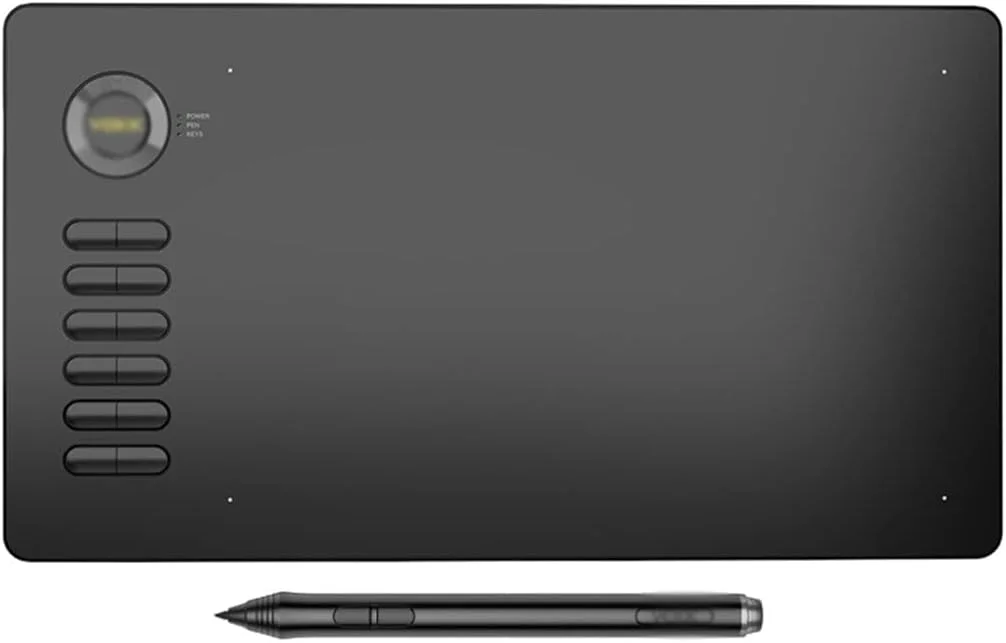 تبلت گرافیکی دیجیتال 10 در 6 اینچ با قلم بدون نیاز به باتری، به همراه قلم رنگی قرمز، آبی و خاکستری