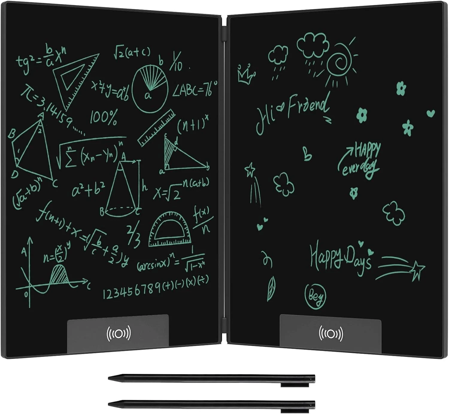 تبلت نوشتاری LCD آزونی، نوت پد دیجیتال تاشو با صفحه نمایش دوگانه برای بزرگسالان، تبلت نوشتاری 14.3 اینچی پاک شدنی با سوییچ هال، پدهای طراحی الکترونیکی برای کودکان، پیش نویس، گذاشتن پیام، مشکی