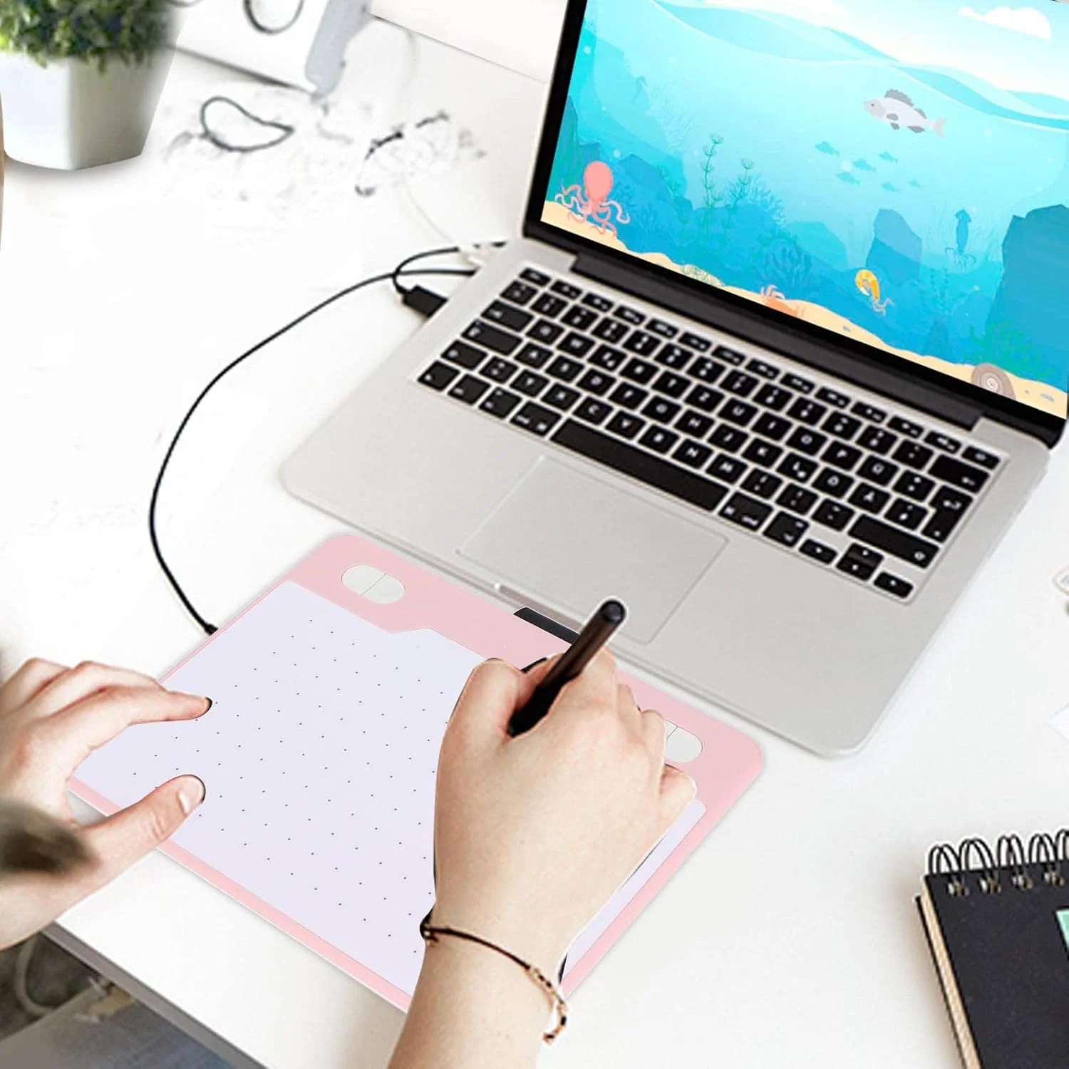 تبلت دیجیتال، تشخیص خودکار القای الکترومغناطیسی سرعت خواندن سریع رزولوشن 5080LPI تبلت طراحی گرافیکی برای تلفن ها و تبلت ها (صورتی)