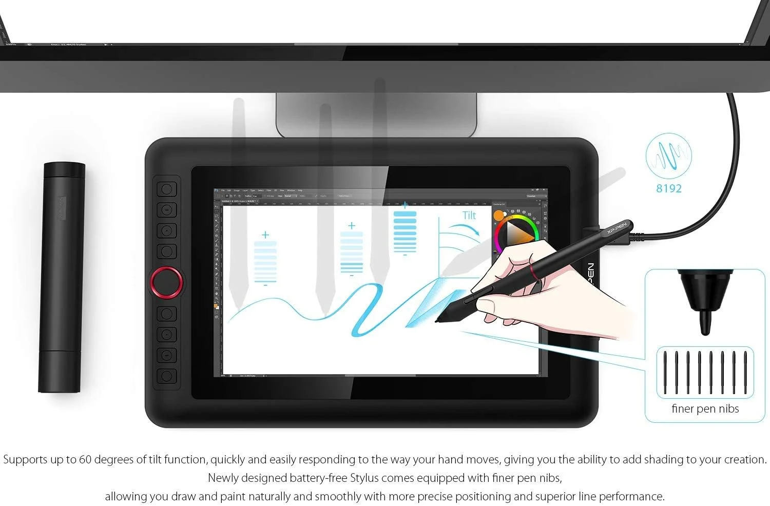 مانیتور طراحی XP-PEN Artist12 Pro با صفحه نمایش 11.6 اینچی، تبلت طراحی گرافیکی با روکش کامل و قلم بدون باتری با قابلیت Tilt و 8 کلید میانبر (8192 سطح فشار قلم و 72% NTSC)