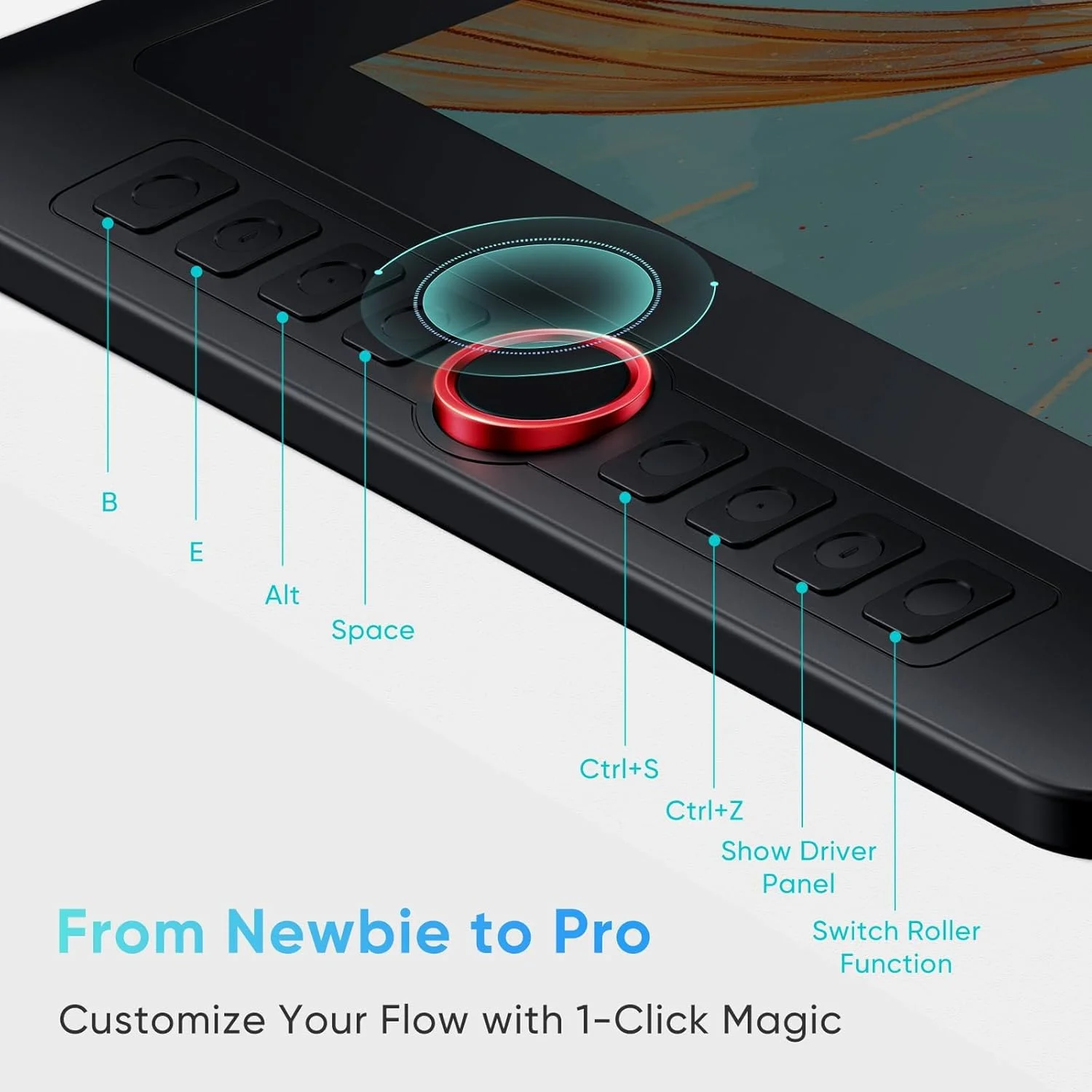 تبلت طراحی XP-PEN مدل Artist13.3 Pro V2 به همراه صفحه نمایش، قلم استایلوس X3 Pro با 16384 سطح فشار، صفحه نمایش AG با پوشش کامل 99% sRGB به همراه پایه، دکمه چرخشی قرمز، 8 کلید میانبر 13.3 اینچی