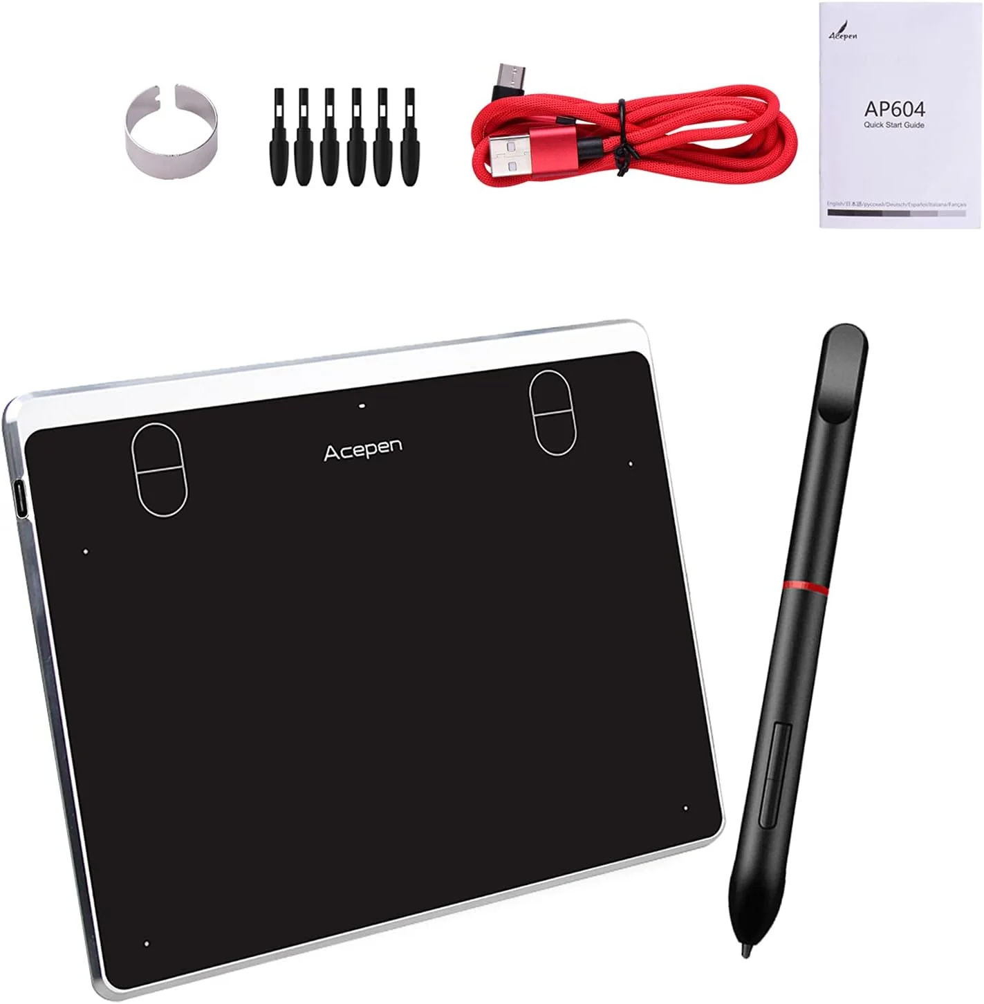 تبلت طراحی انیمیشن AP604، تبلت طراحی گرافیکی دیجیتال با ناحیه فعال 6 * 4 اینچ، فوق العاده نازک، دارای 4 کلید میانبر، قلم غیرفعال بدون باتری، 8192 سطح فشار سازگار با
