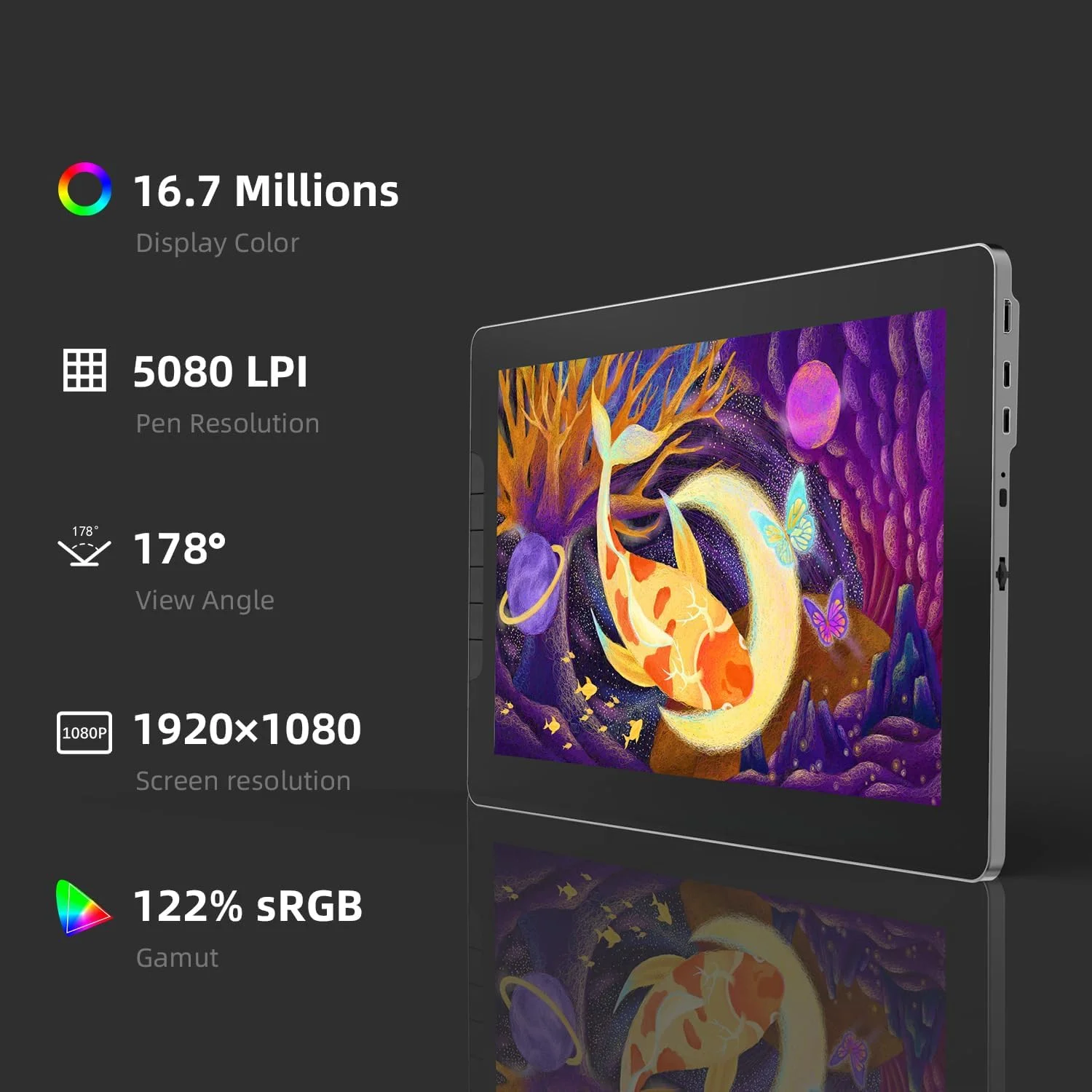 تبلت طراحی با صفحه نمایش 13.3 اینچی، تبلت گرافیکی ضد انعکاس نور، مانیتور طراحی دیجیتال با پوشش 122% sRGB و قلم استایلوس با 8192 سطح فشار