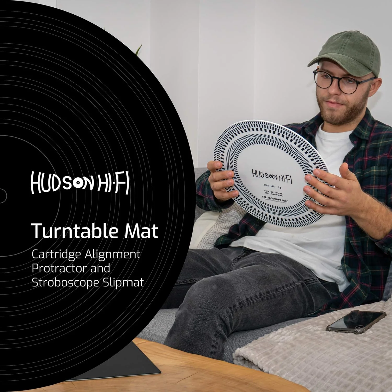 مت تنظیم ترازبندی کارتریج گرامافون دو طرفه Hudson Hi-Fi به همراه صفحه استروبوسکوپ