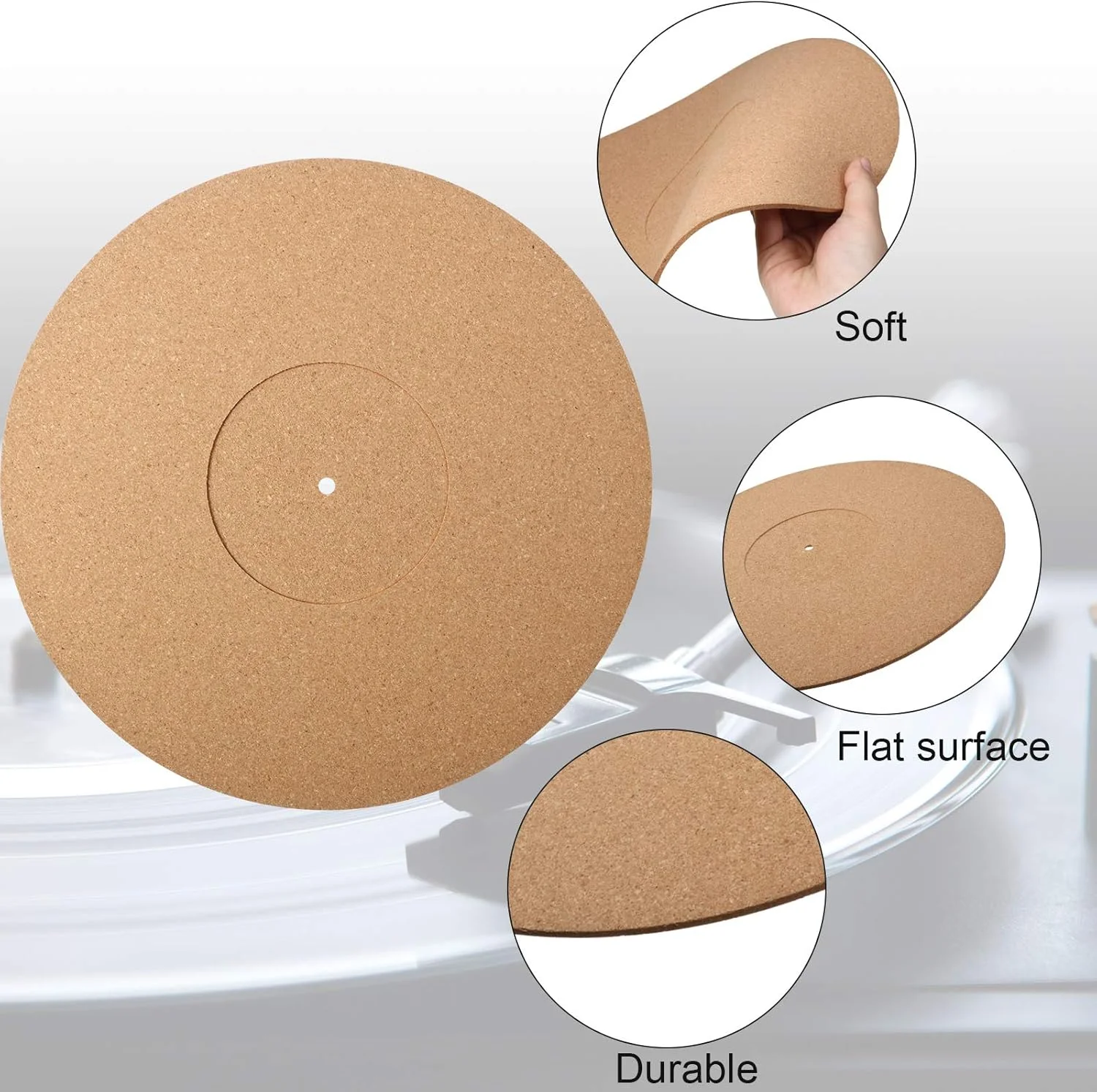 پد زیر صفحه گرامافون چوب پنبه ای Outus، 3 عدد، 3 میلی متر، مناسب برای صفحات گرامافون 12 اینچی، کاهش نویز و افزایش کیفیت صدا