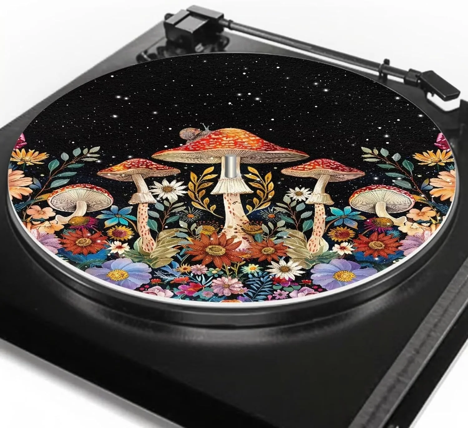 صفحه زیر گرام طرح قارچ و گل، جنس سیلیکونی، مناسب برای تمام گرامافون‌های ۱۲ اینچی