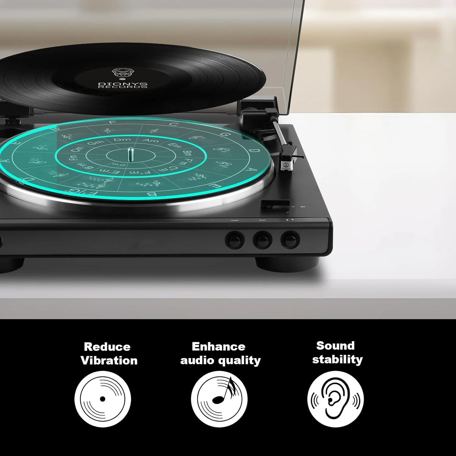 صفحه گرامافون آکریلیک مشکی، صفحه لغزنده آکریلیک برای صفحه گرامافون 12 اینچی، ضد الکتریسیته ساکن، طراحی کاهش نویز، بیس قوی تر با الگوی نت موسیقی، صفحه گرامافون