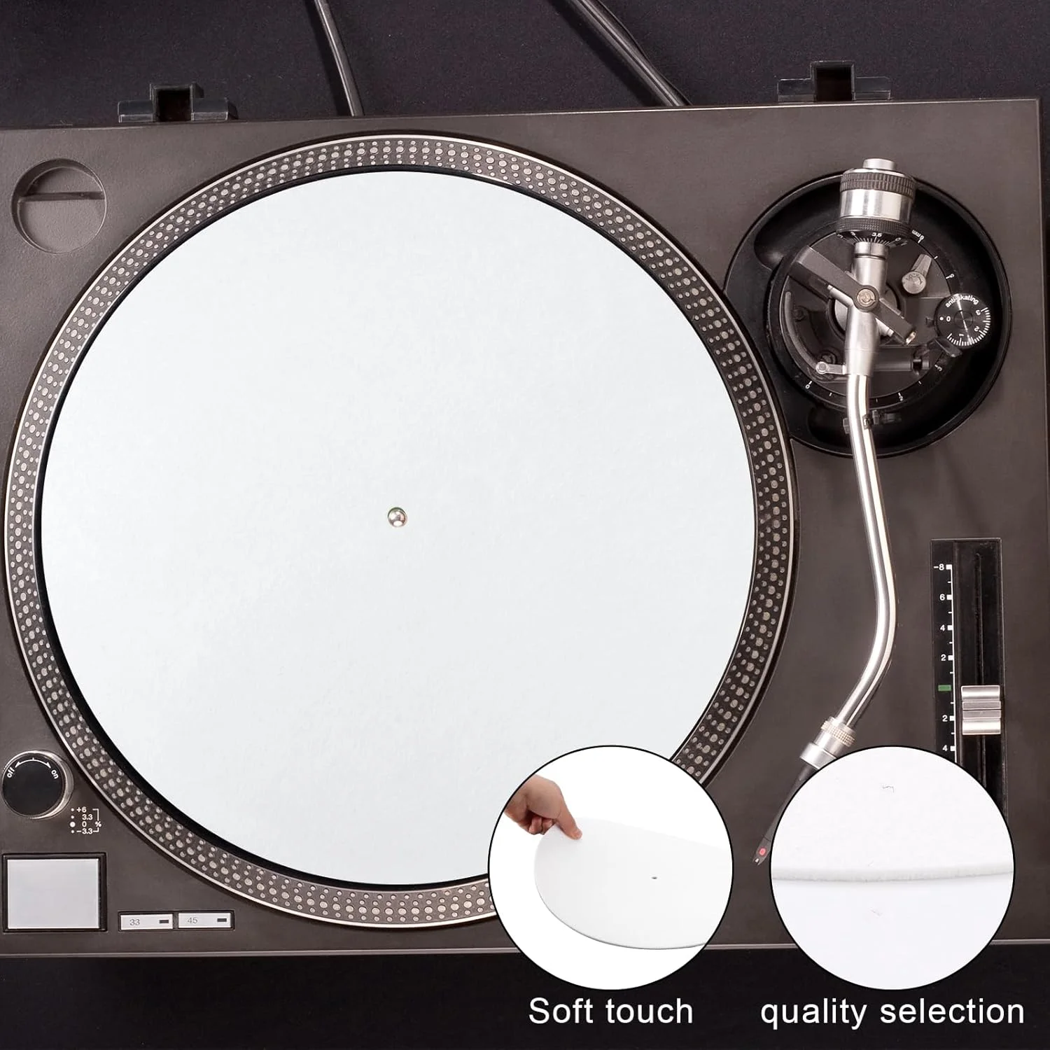 دو عدد پد صفحه گرامافون، زیرانداز نمدی 12 اینچی ضد لغزش و ضد الکتریسیته ساکن برای گرامافون، پد محافظ صفحه گردان پشمی برای بهبود صدا (سیاه، سفید)