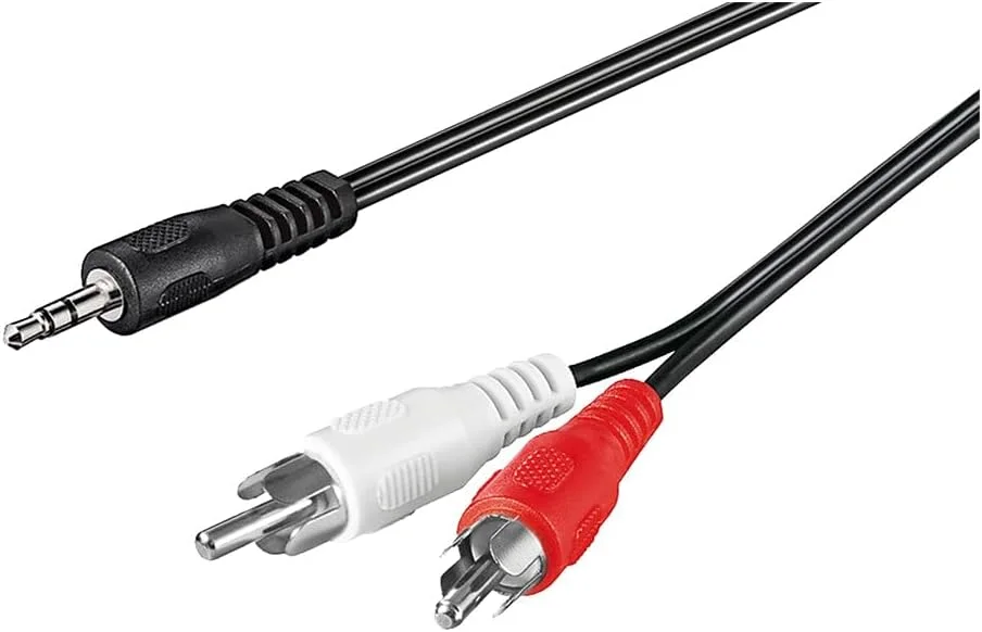 کابل صوتی آداپتور AUX گوبای مدل 50195، نر 3.5 میلی‌متری به استریو RCA نر، مشکی، طول کابل 5 متر